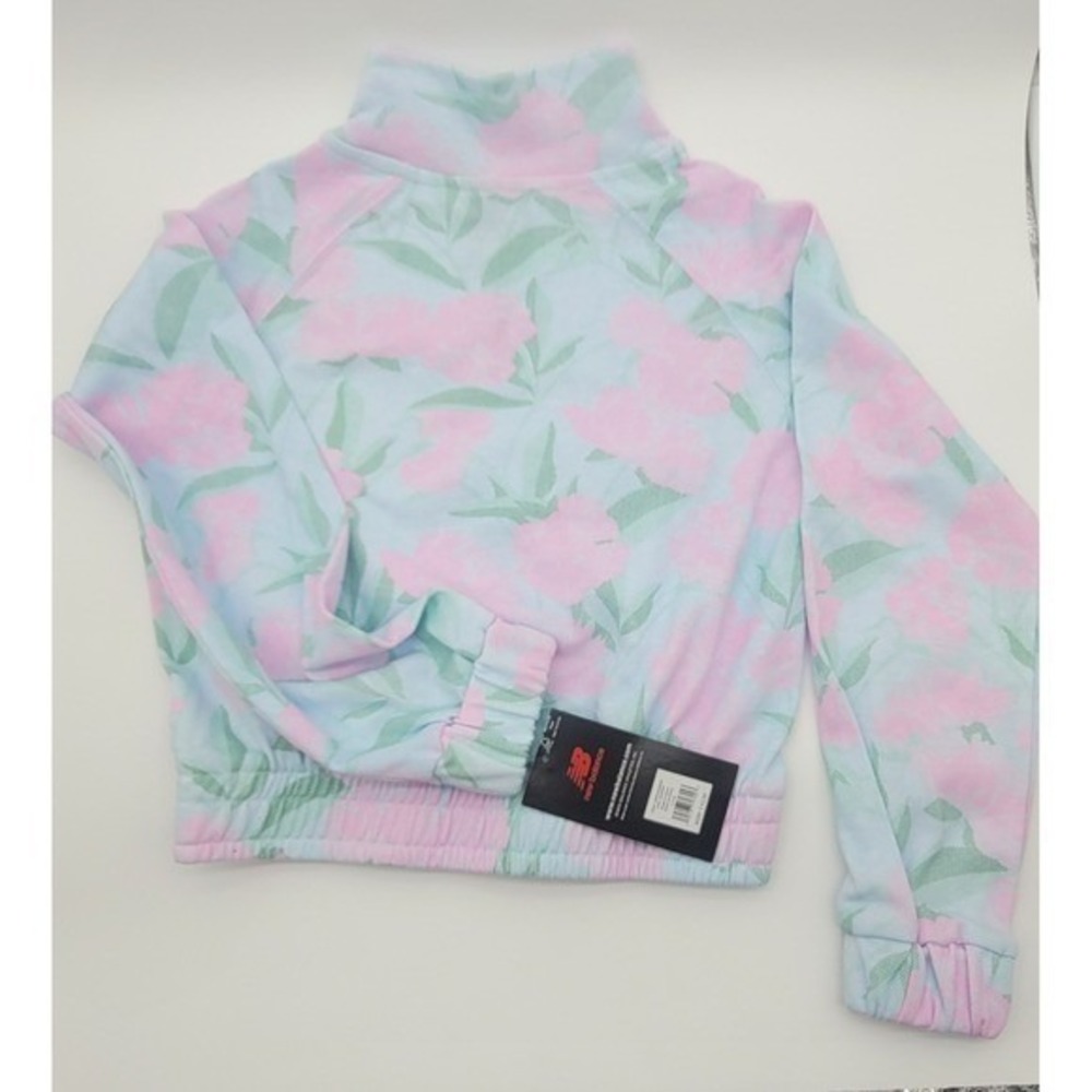 NWT New Balance Girls 3/4 Zip Pullover Size S 7/8 Floral Cropped Hoodie Pocket - Picture 5 of 8